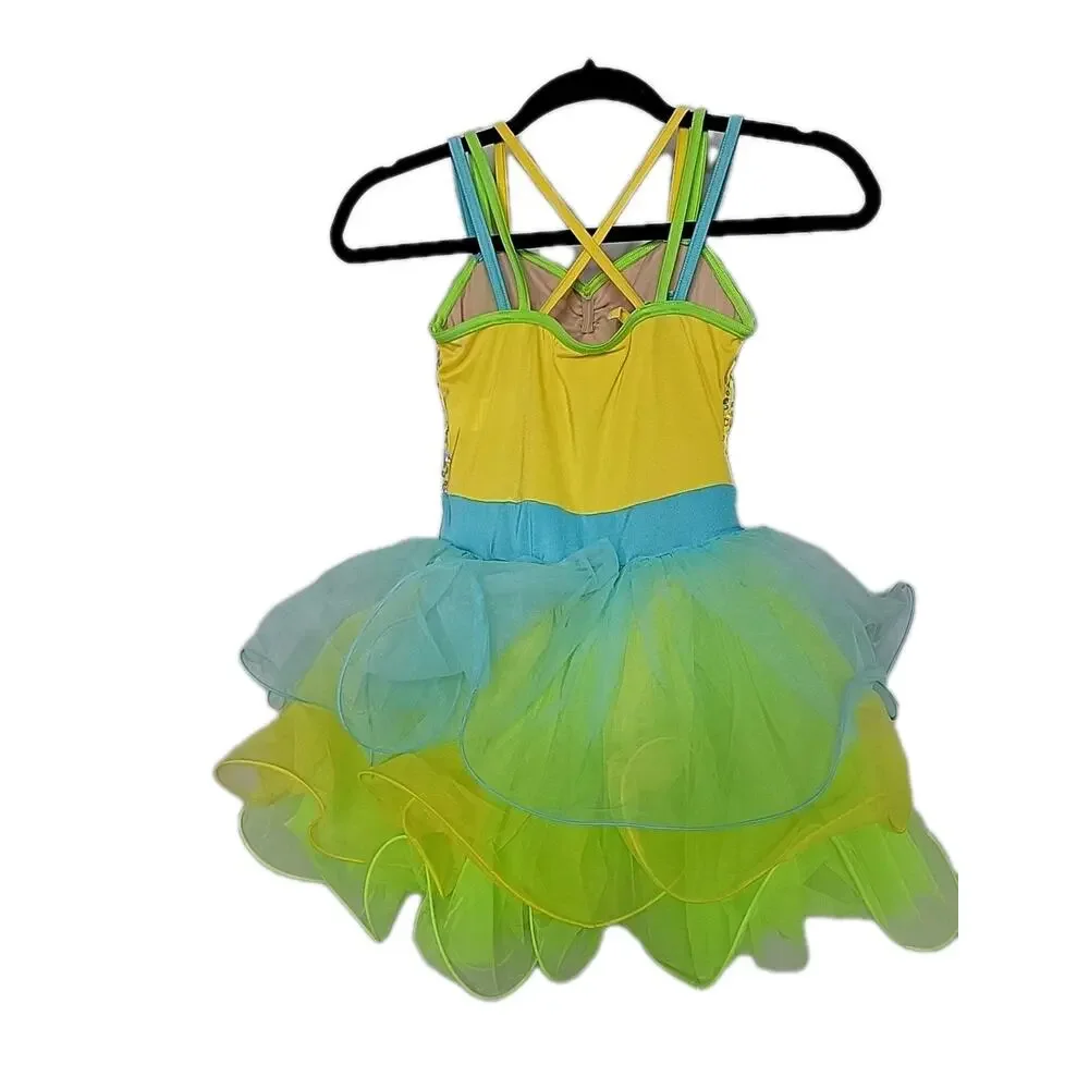 Weissman Girls Sequin Tutu Dance Costume Yellow Blue Child Medium